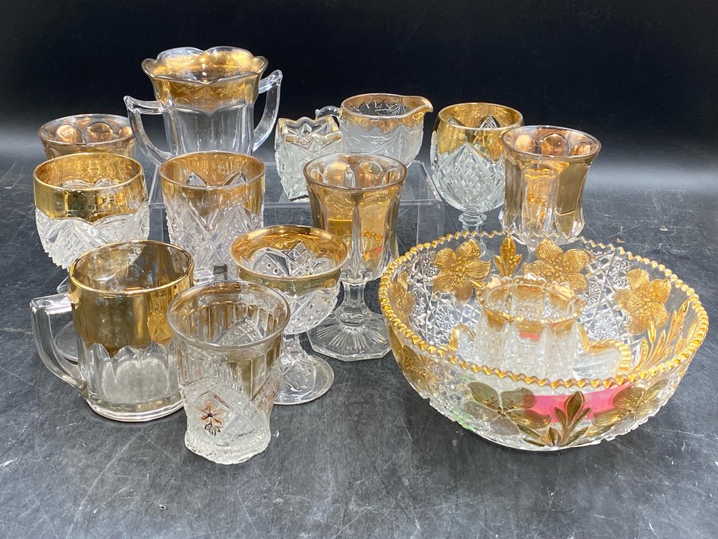 EAPG Gold Foil Pressed Glassware