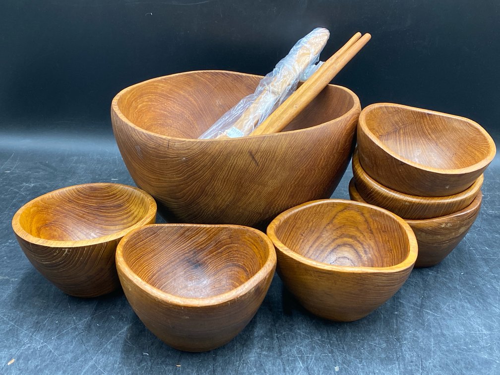MCM Teak Wood Salad Bowl Set