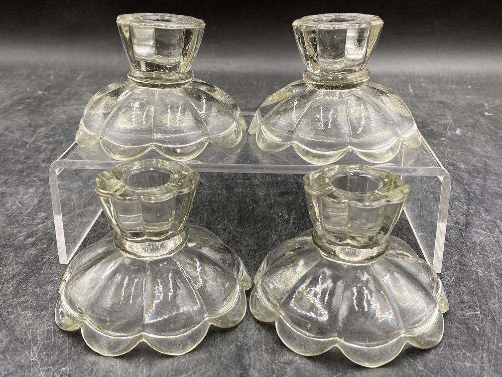 Scalloped Clear Glass Candlesticks