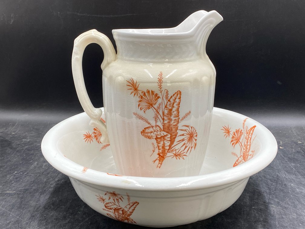 Transferware Ceramic Pitcher & Wash Basin