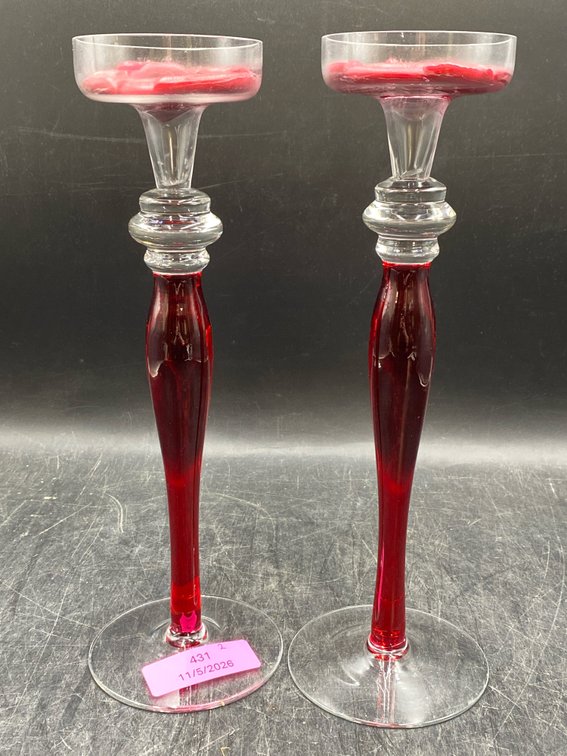 Ruby Red Shafted Candlesticks