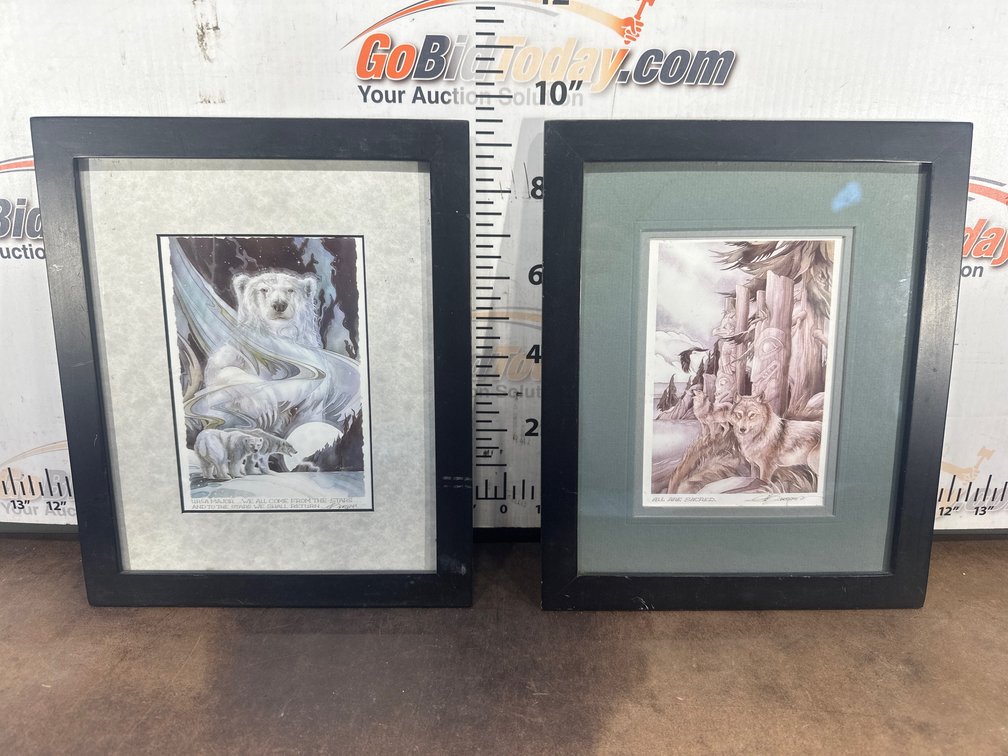 Framed Wildlife Art Prints of Polar Bears and Wolves - Approx. 2 Pieces
