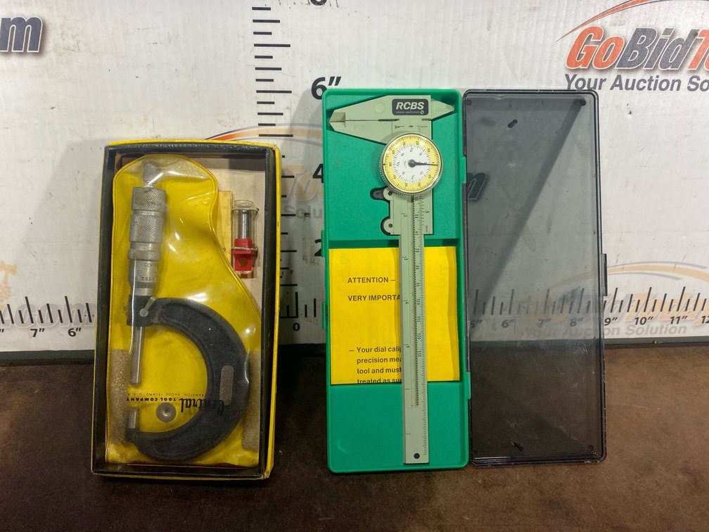 Central Tool Co. Micrometer and RCBS Dial Caliper with Cases