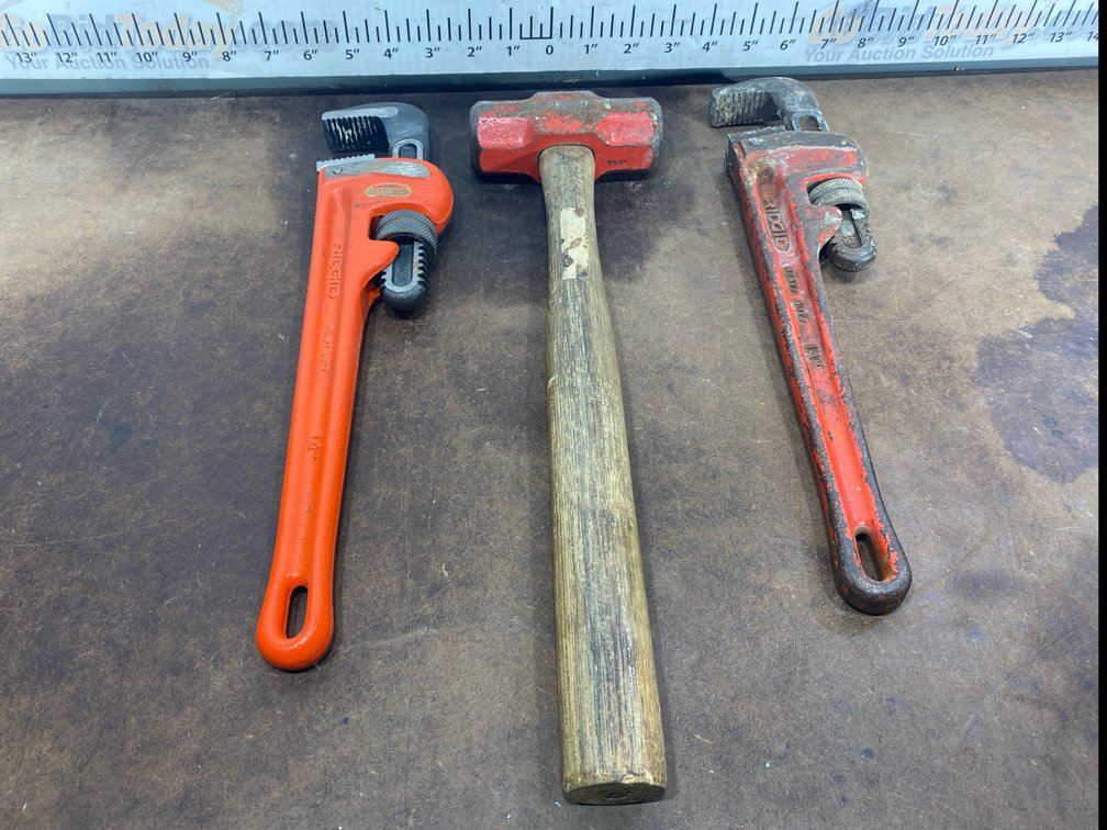 Pipe Wrenches and Sledgehammer, Approx. 3 Pieces