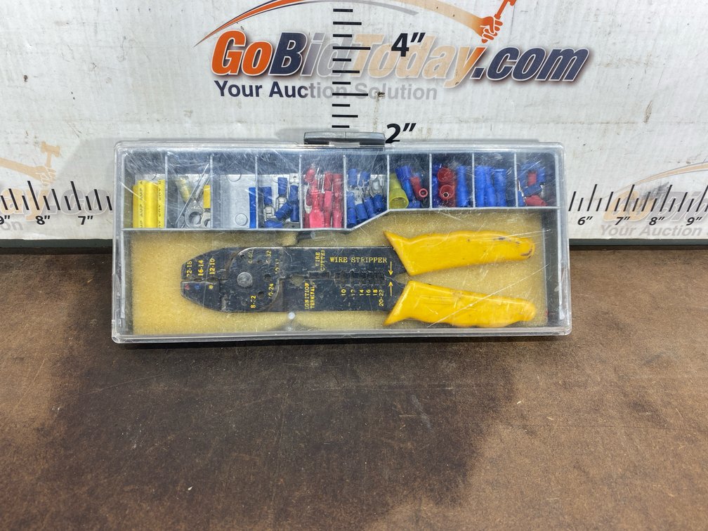 Wire Stripper and Crimper Tool Set with Terminals in Case