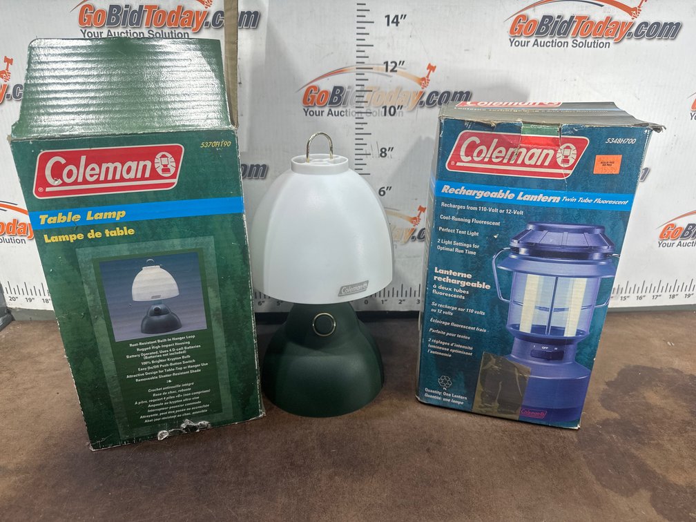 Coleman Battery Table Lamp 5370H190 and Rechargeable Lantern Box