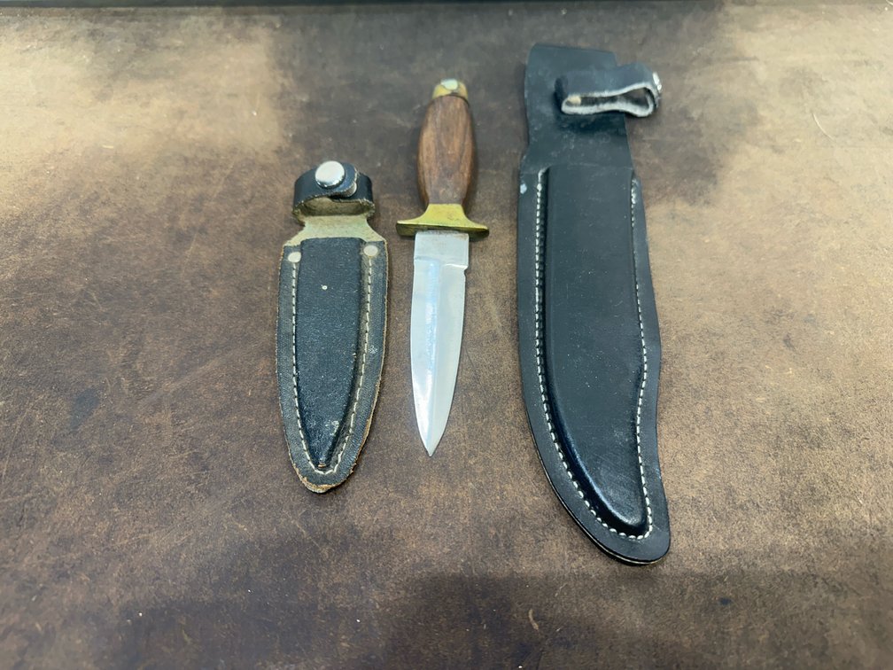 Small Double-Edge Dagger Knife with Two Leather Sheaths