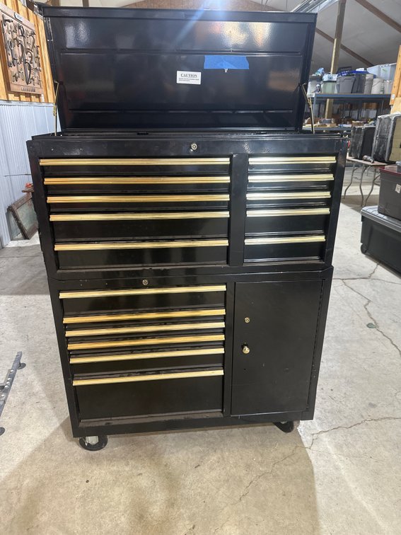 Black Metal Two-Piece Rolling Tool Chest Combo with Drawers