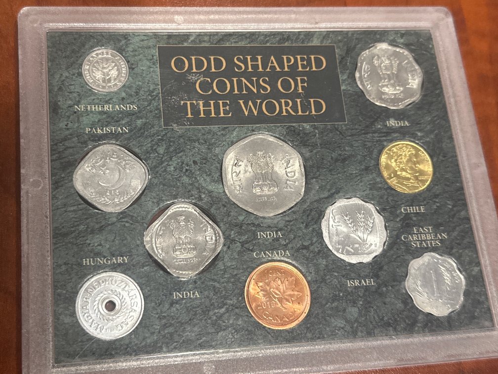 Odd Shaped Coins of the World Display Set with nine Coins