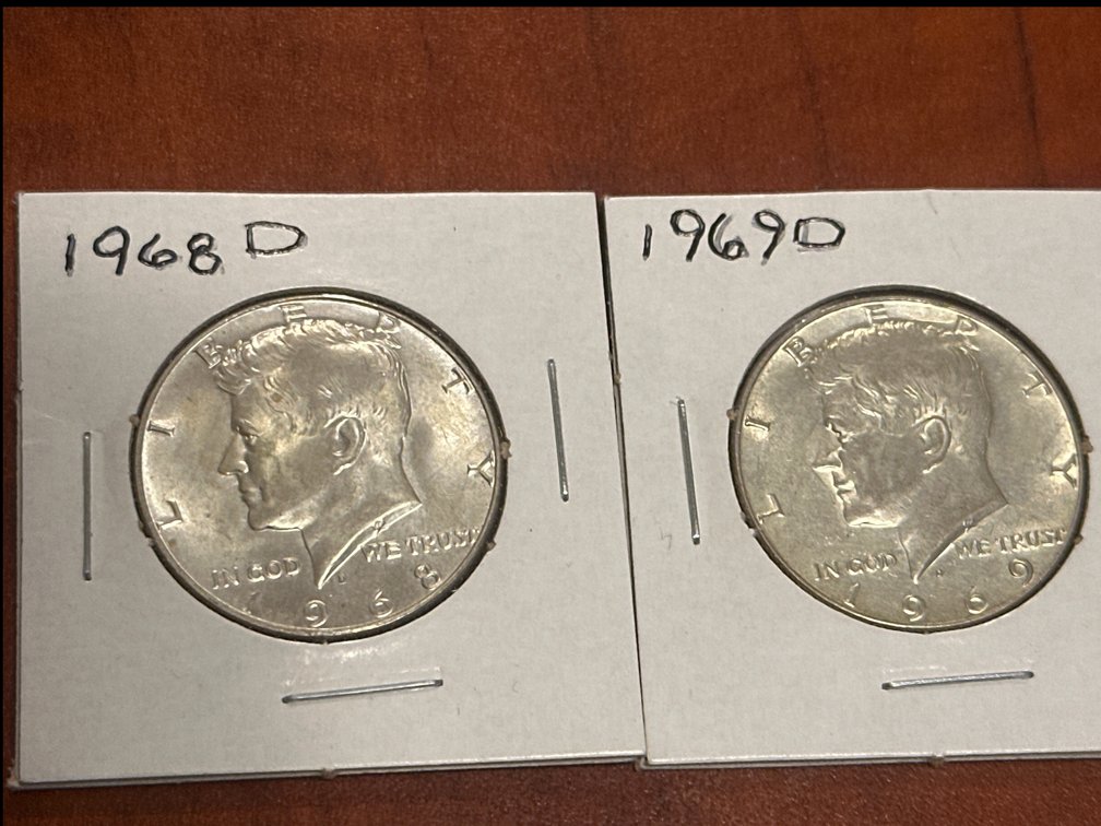 1968-D and 1969-D Kennedy Half Dollars (2 Coins)