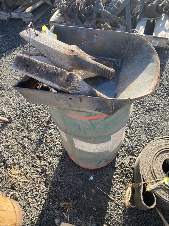 Metal Chute with Wooden Screw Components and Painted Metal Drum