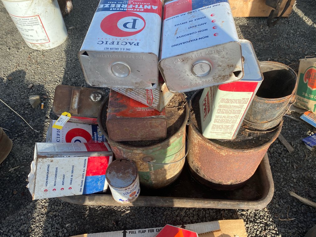 Vintage Metal Automotive Cans, Buckets, and Metal Tray