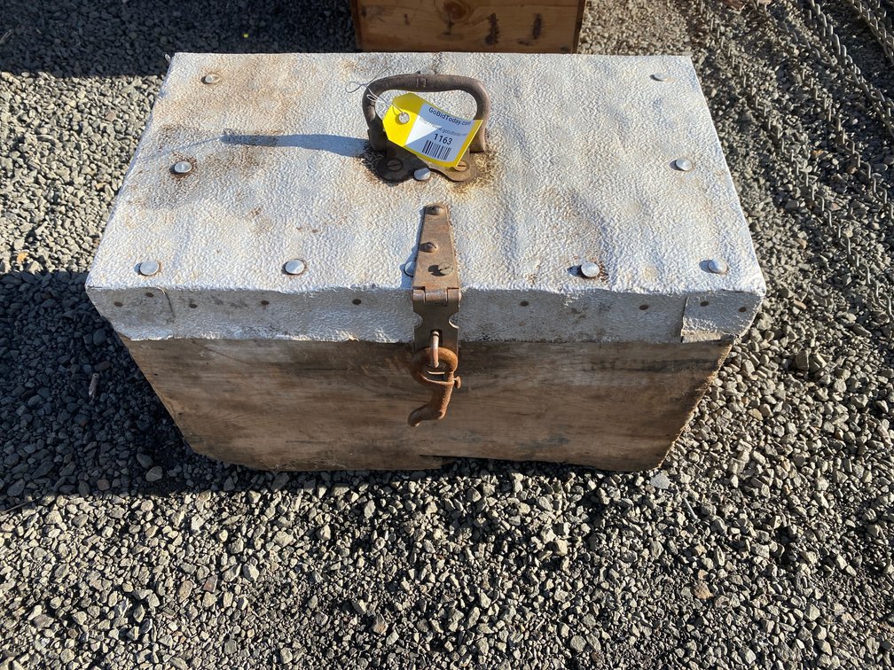 Wooden Chest with Metal-Clad Lid and Top Handle