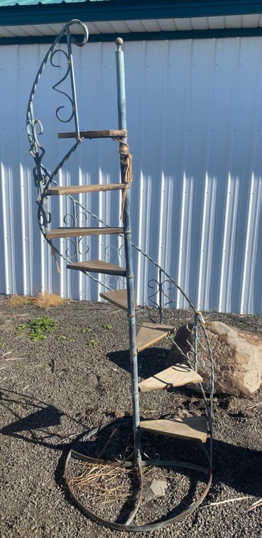 Metal and Wood Spiral Staircase Display Shelf Plant Stand