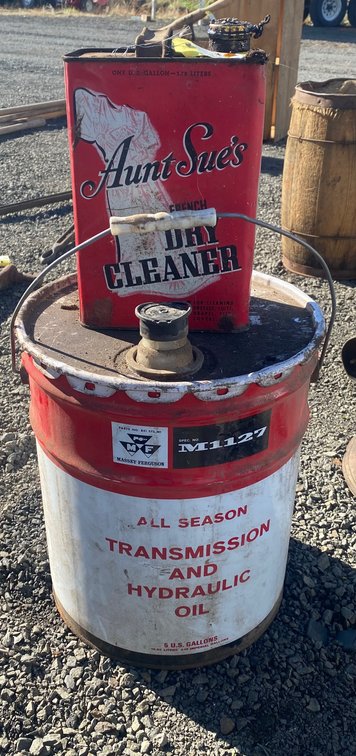 Metal Oil Pail and Dry Cleaner Tin, Approx. 2 Items