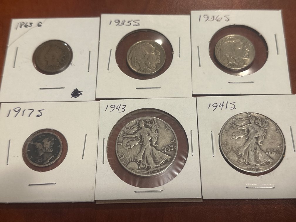 Six late 19th to mid 20th Century US minted coins