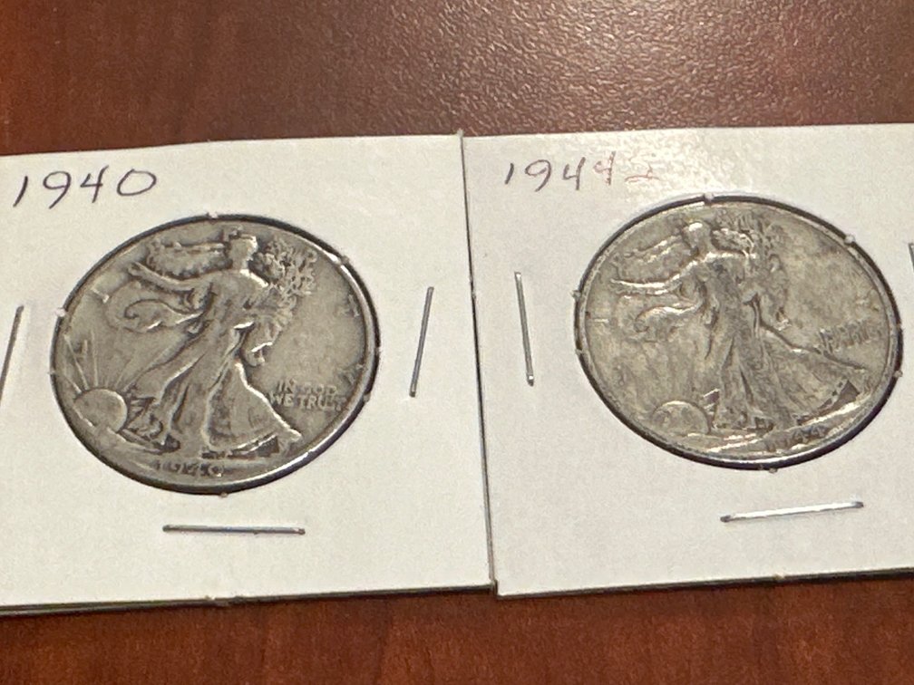 Two US minted silver walking liberty half dollars