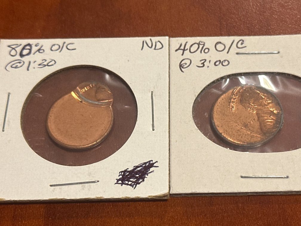 Two US minted Lincoln Memorial off center cents