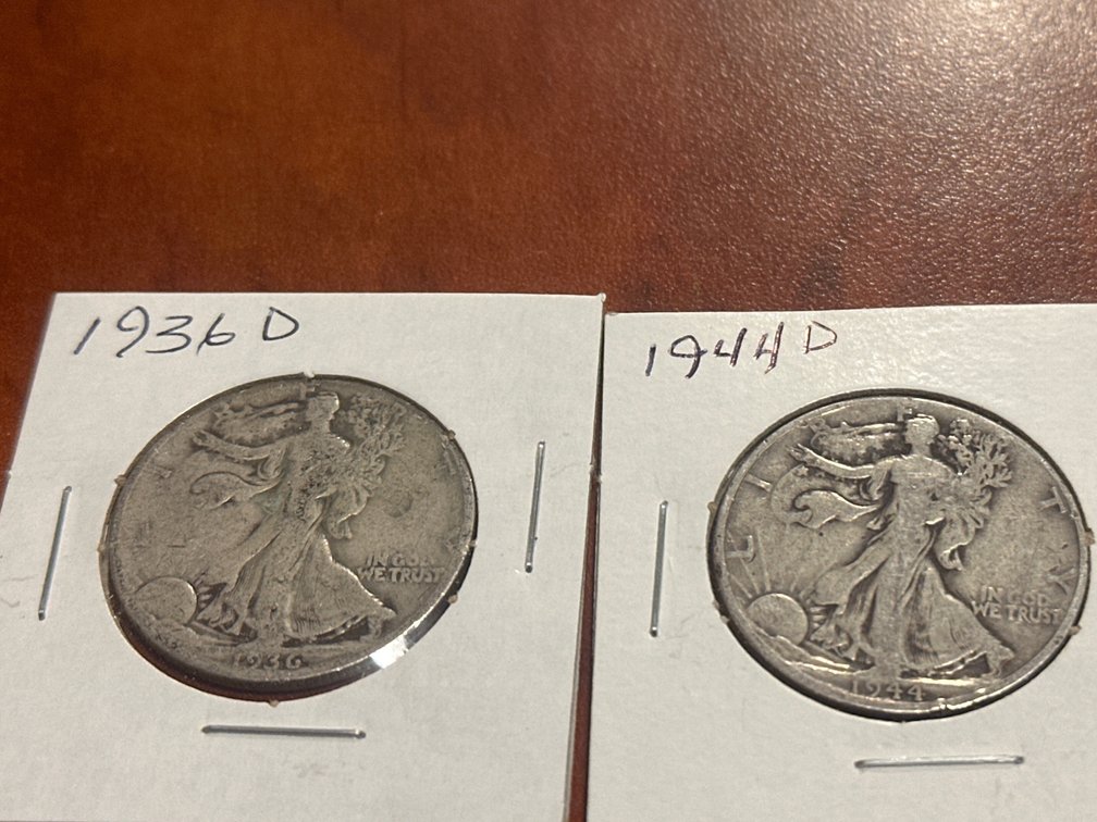 Two US minted silver walking liberty half dollars