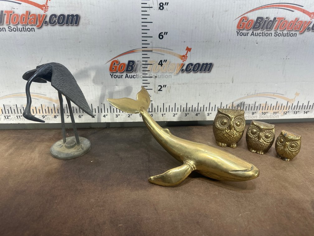 Cast Brass and Metal Animal Figurines, 5 Pieces
