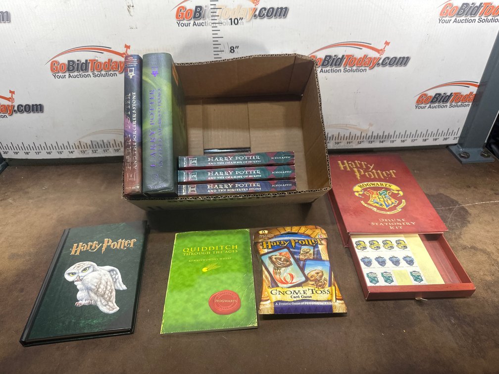 Harry Potter Books, Gnome Toss Card Game, and Stationery Lot