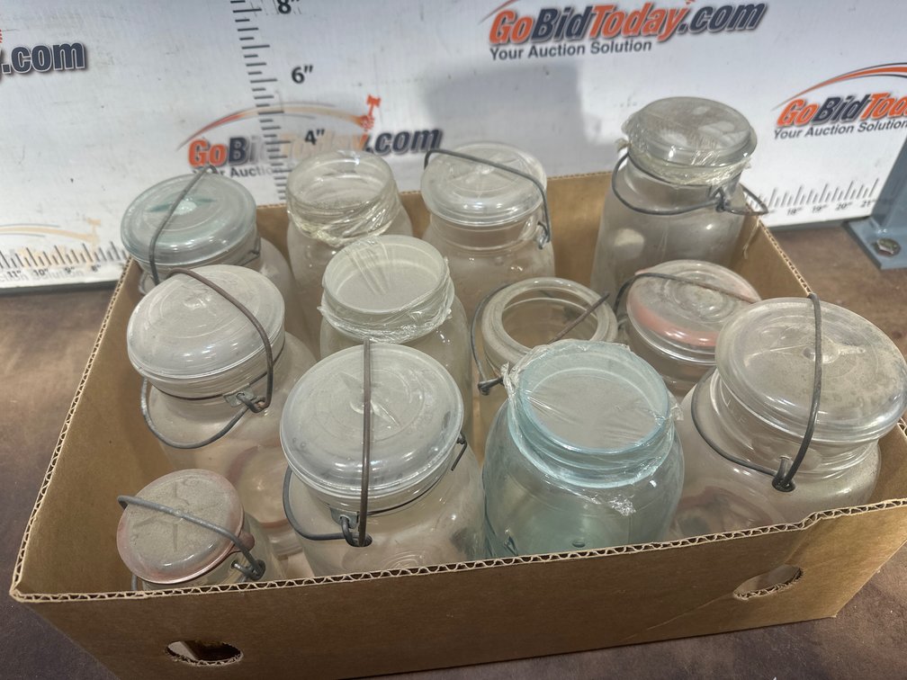 Vintage Wire-Bail Glass Canning Jars, Approx. 12 Pieces