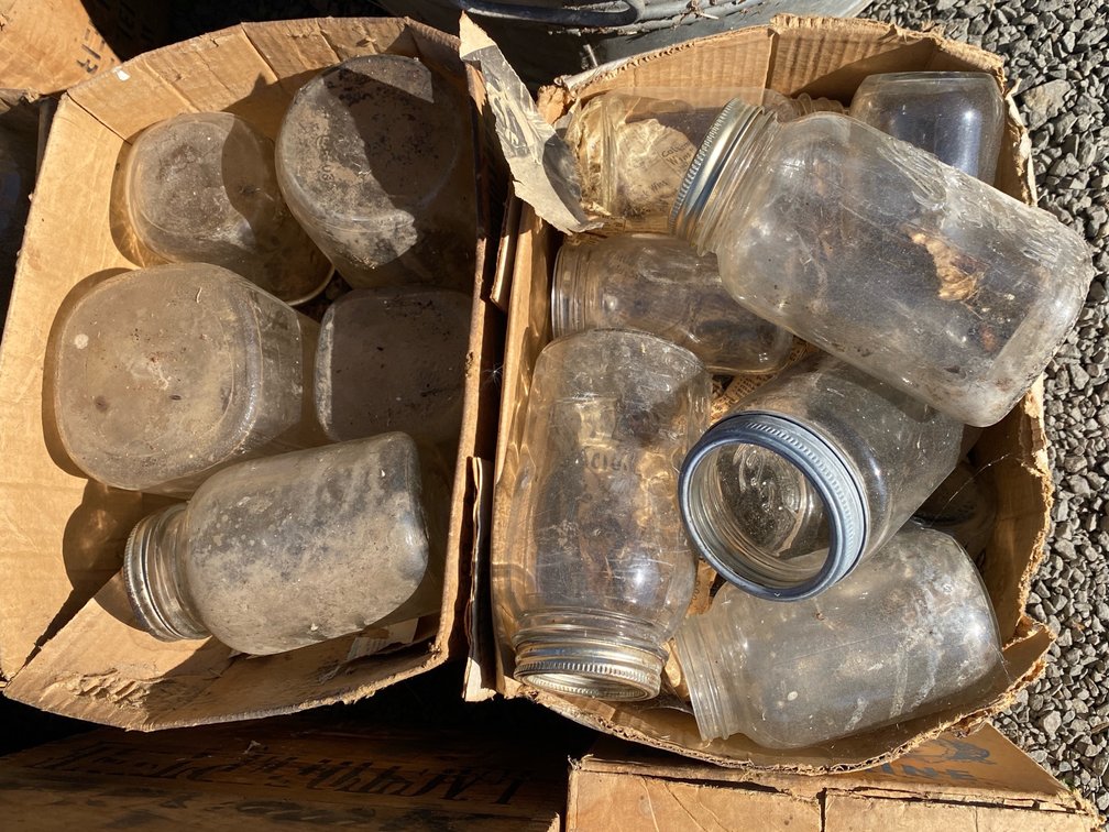 Clear Glass Canning Jars in Cardboard Boxes