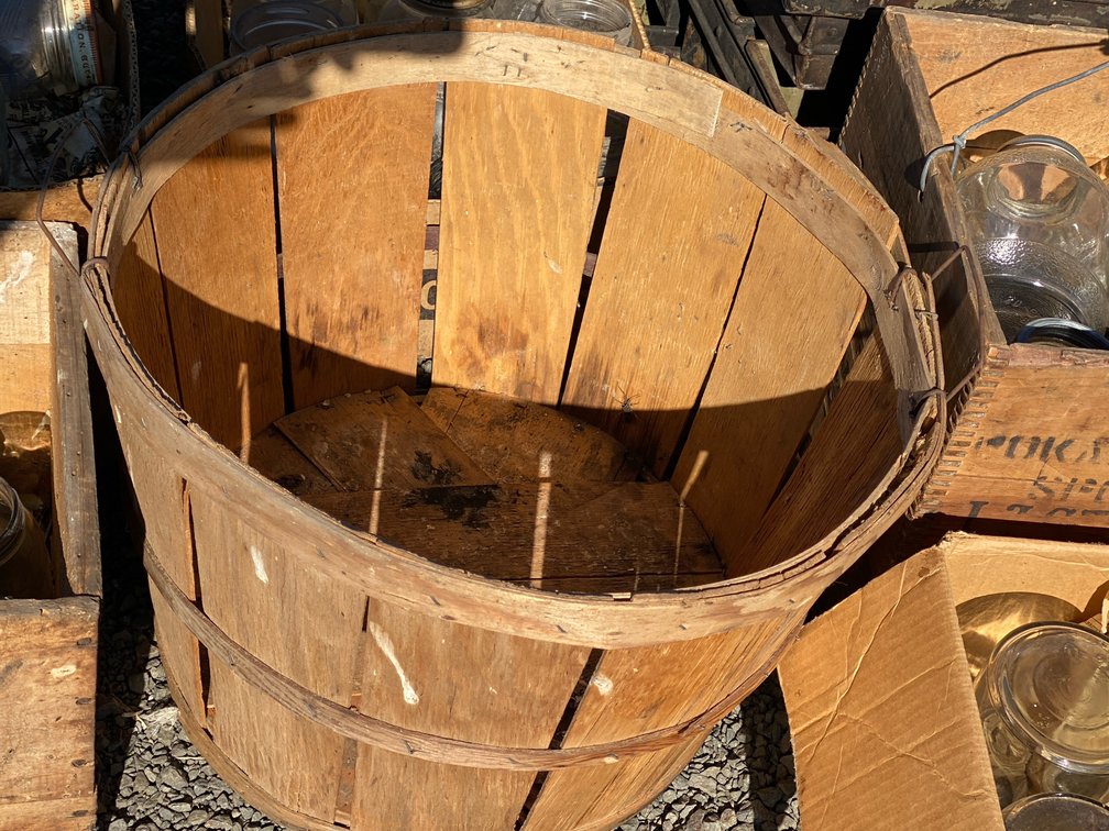 Wooden Slat Bushel Basket with Wire Bail Handles