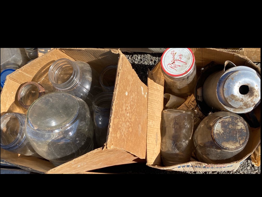 Glass Canning Jars, Refrigerator Jar, and Coffee Percolator Pot
