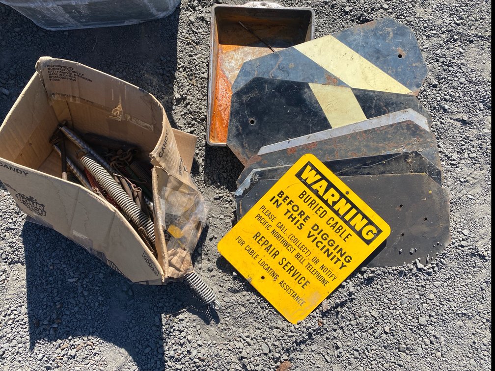 Metal Utility Signs, Hazard Markers, Metal Pan, and Springs