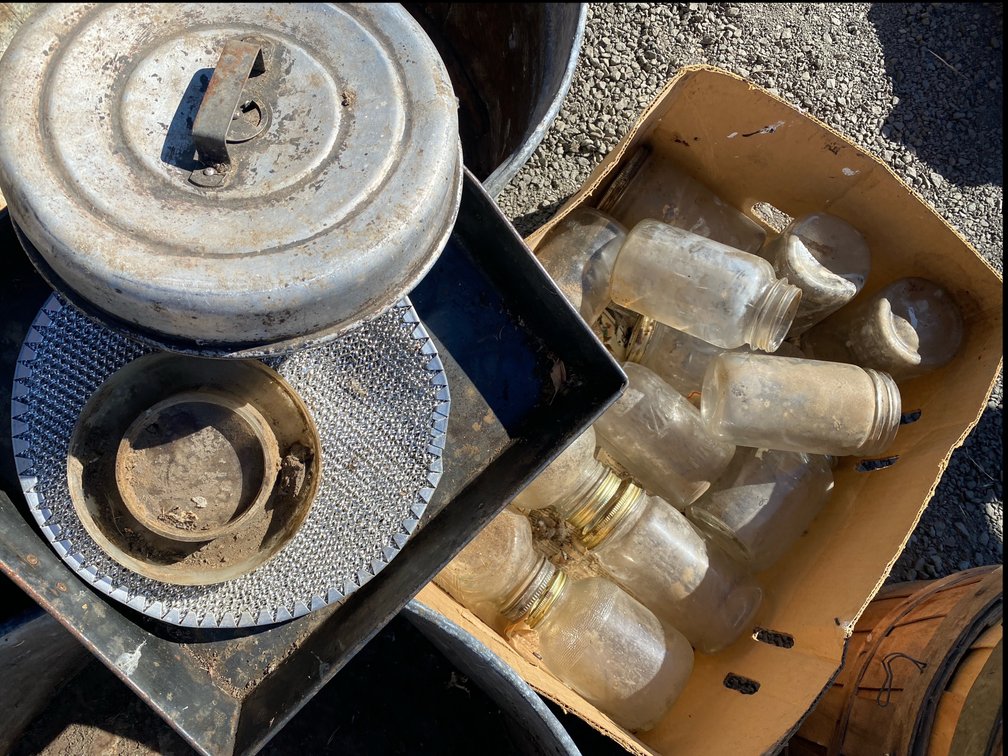 Glass Mason Canning Jars and Vintage Metal Kitchenware