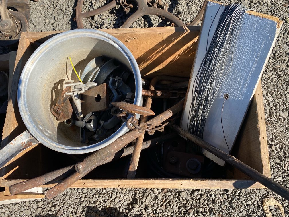 Wooden Explosives Crate with Tools, Chain, and Hardware