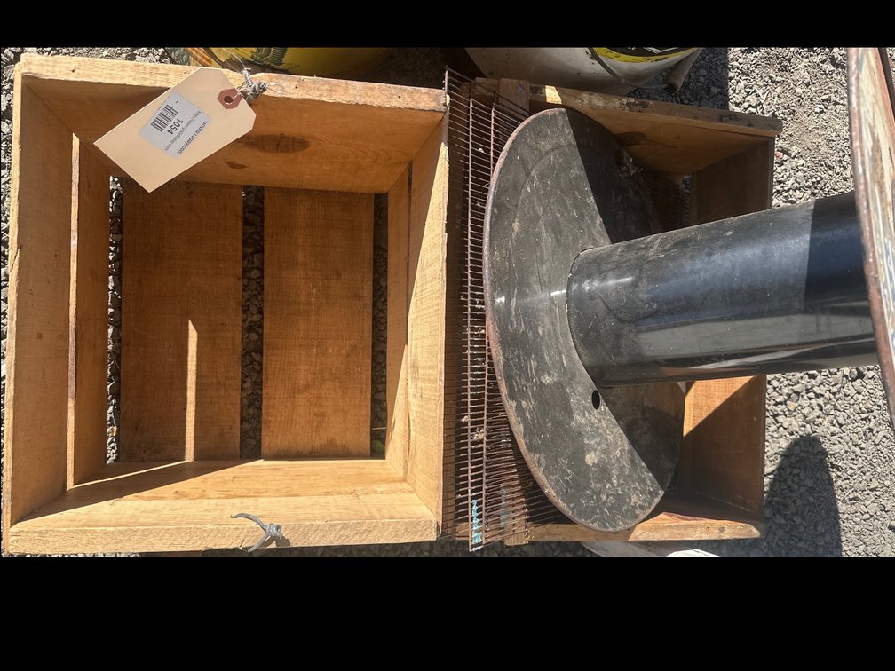 Wooden Produce Crates with Wire Grate and Metal Spool