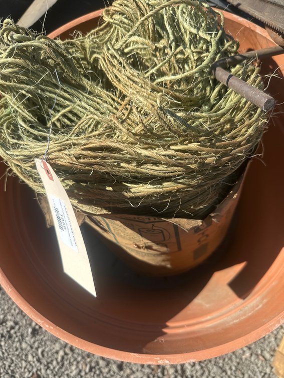 Green Baler Twine Spool with Plastic Planter