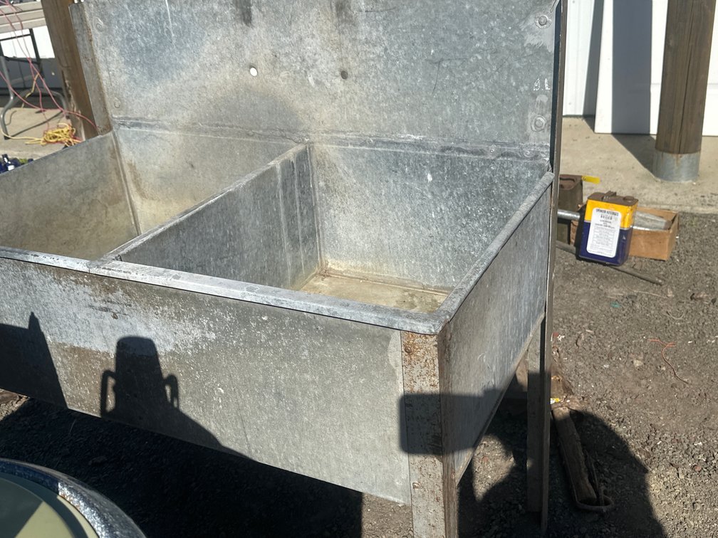 Galvanized Metal Double-Basin Wash Tub with Backsplash
