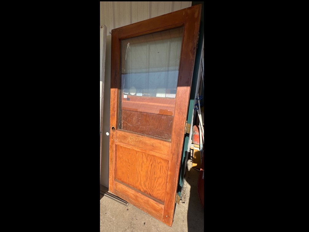 Stained Wood Door with Glass Upper Pane