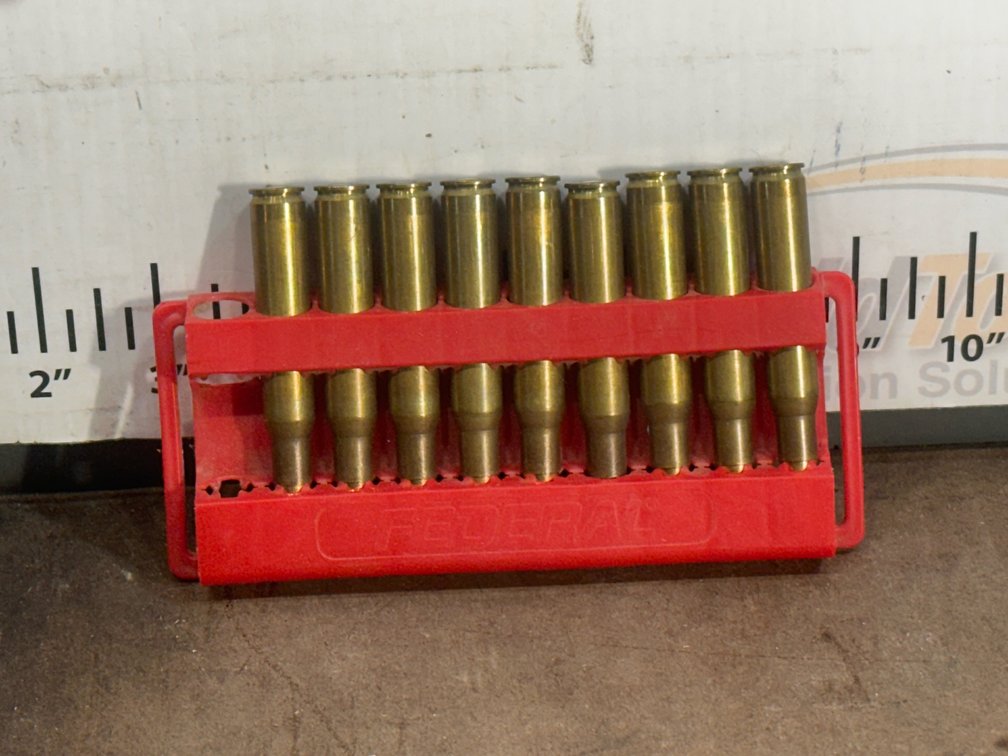 Nine FA 60 MATCH Brass Cartridge Cases in Federal Carrier