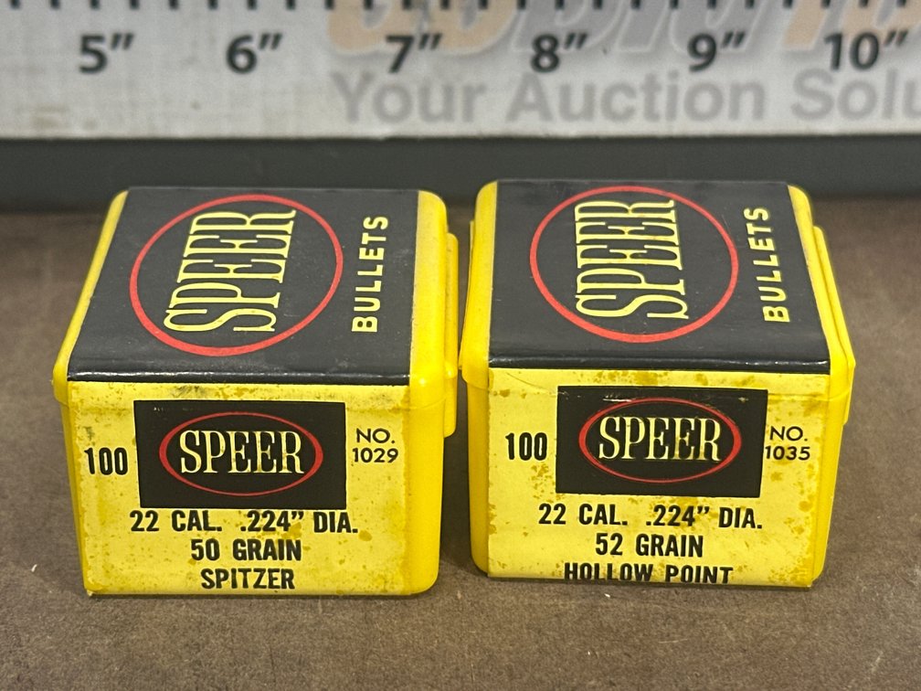 Two boxes of  Speer .22 Caliber .224 Bullets, 50 Gr & 52 Gr