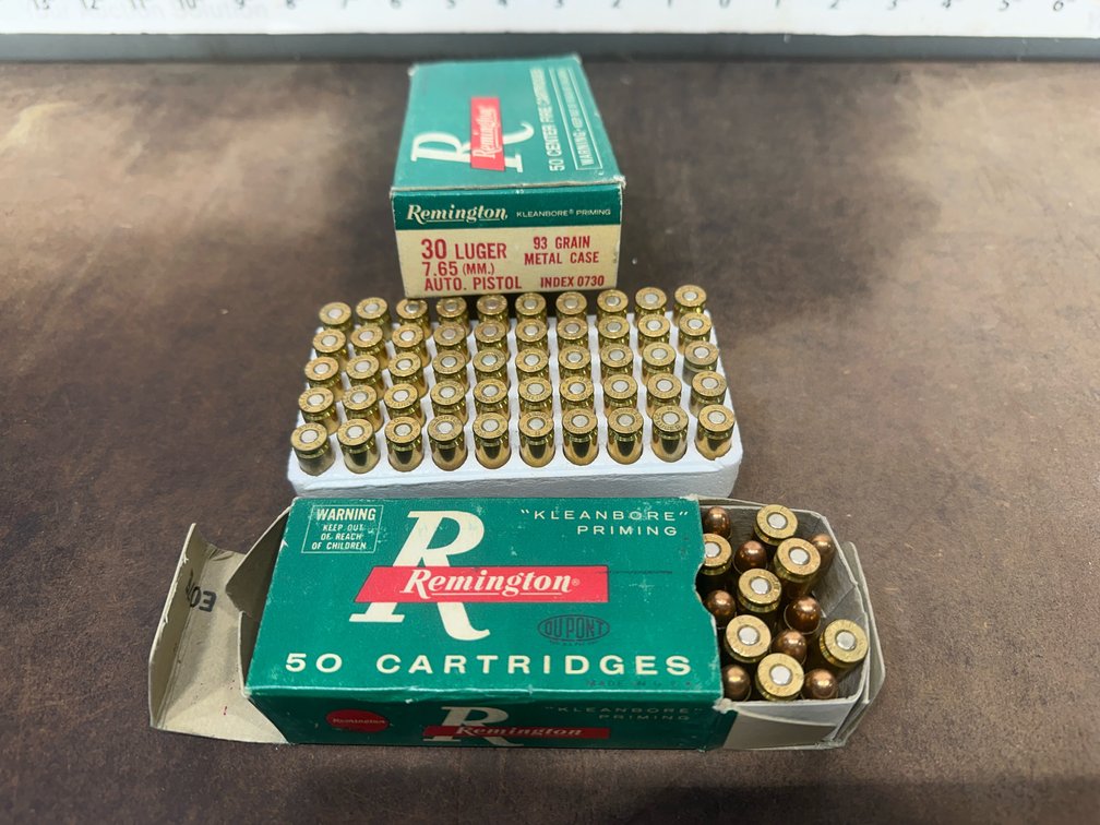 Two boxes of. Remington .30 Luger 93 Grain MC Pistol Ammunition
