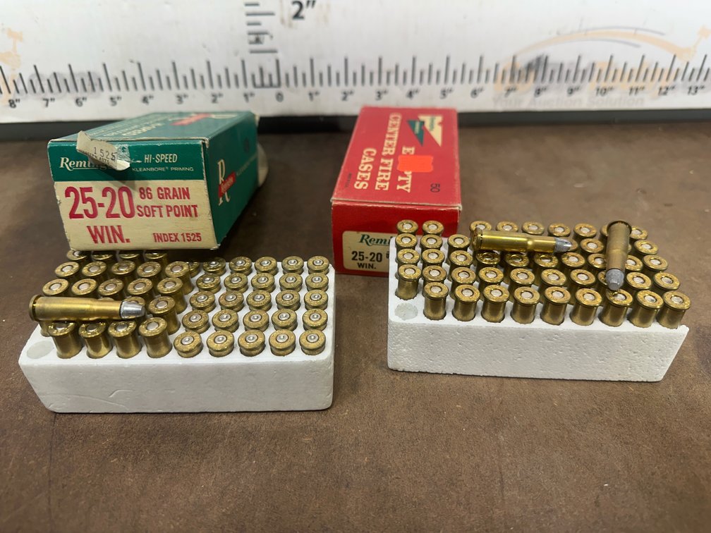 Two boxes with Remington .25-20 Win. Ammunition and Brass Cases