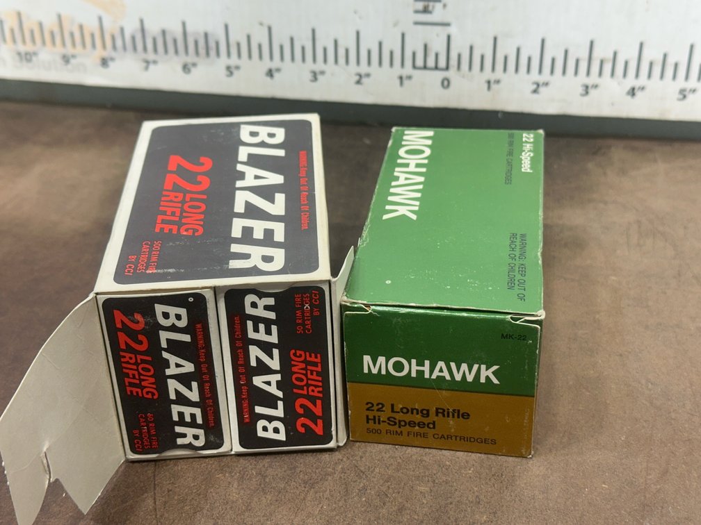 Blazer and Mohawk .22 Long Rifle Ammunition Brick Boxes