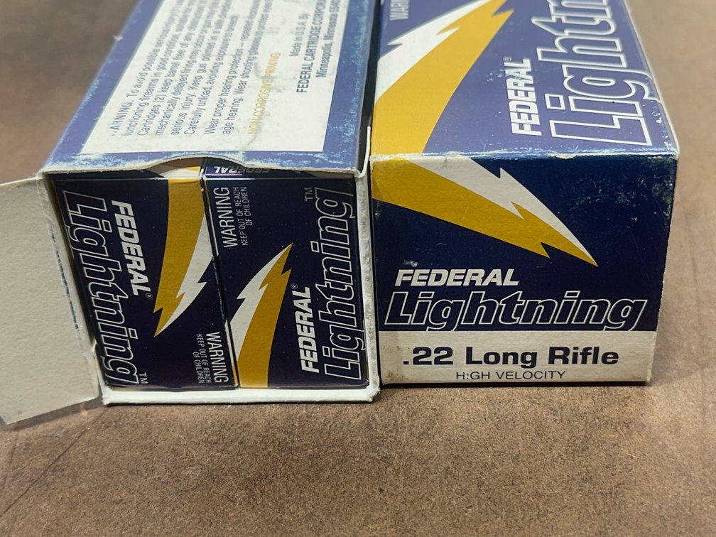 Two brick boxes of Federal Lightning .22 Long Rifle Ammunition
