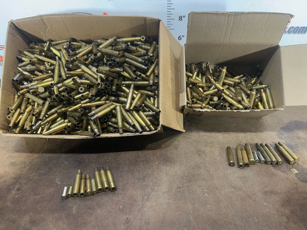 Two boxes of  Bulk Spent Brass and Nickel-Plated Cartridge Casings