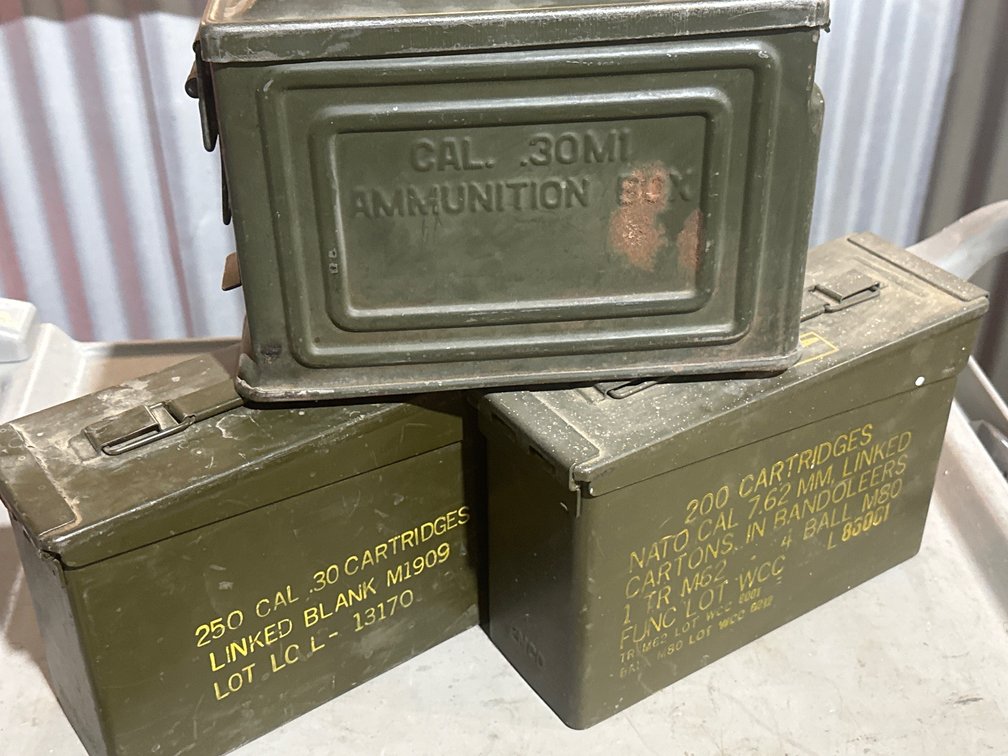 Three Olive Drab Metal Ammunition Cans