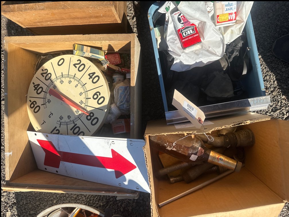 Dial Thermometer, Arrow Metal Sign, Imperial Bottle, Hardware, and More