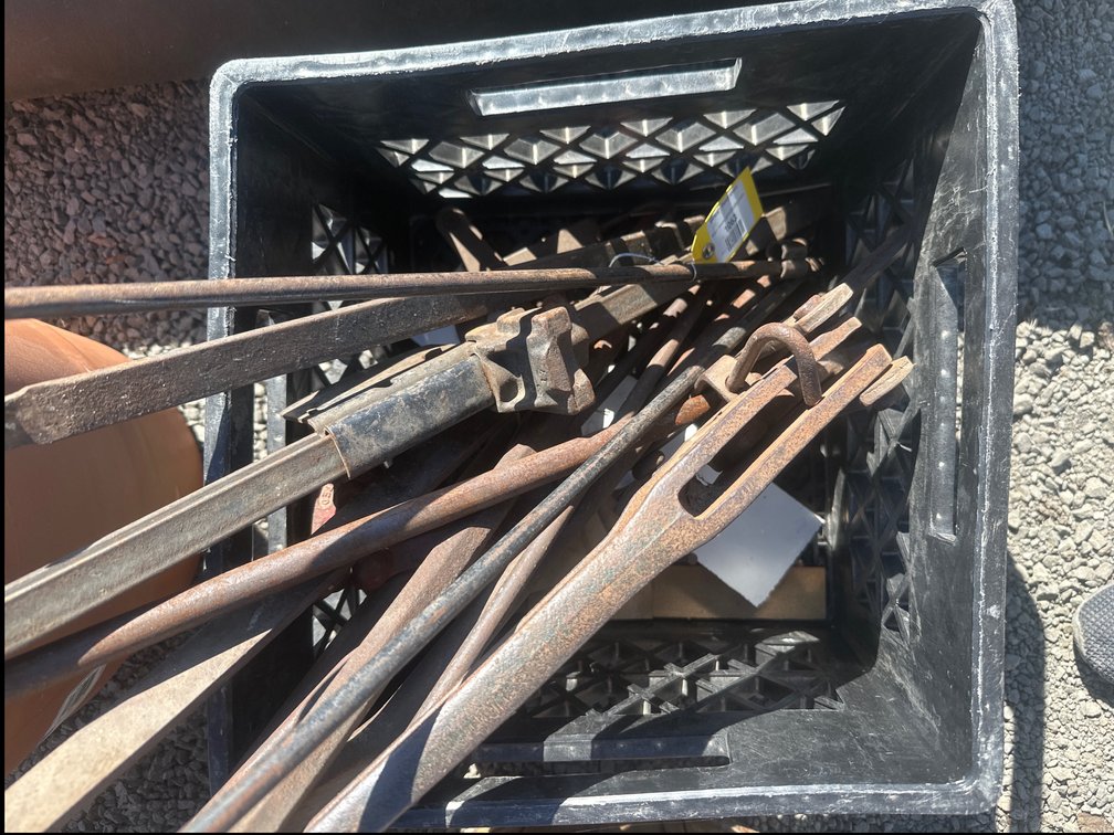 Iron Bars, Bar Clamps, Levers, and Clevis Assembly with Crate