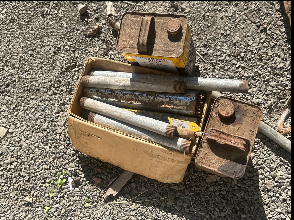 Galvanized Pipe Nipples, Welding Rods, and Metal Cans