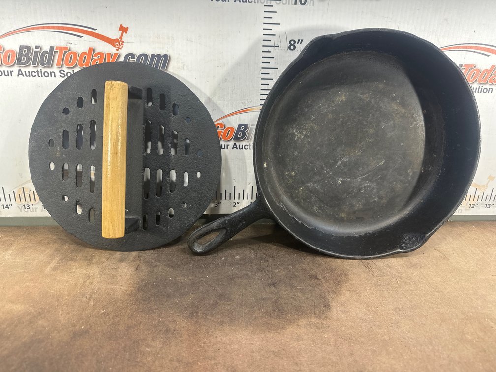 Cast Iron Skillet, plus steak or hamburger press