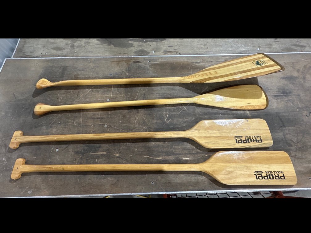 Four Wooden Canoe Paddles Including Bending Branches and Propel