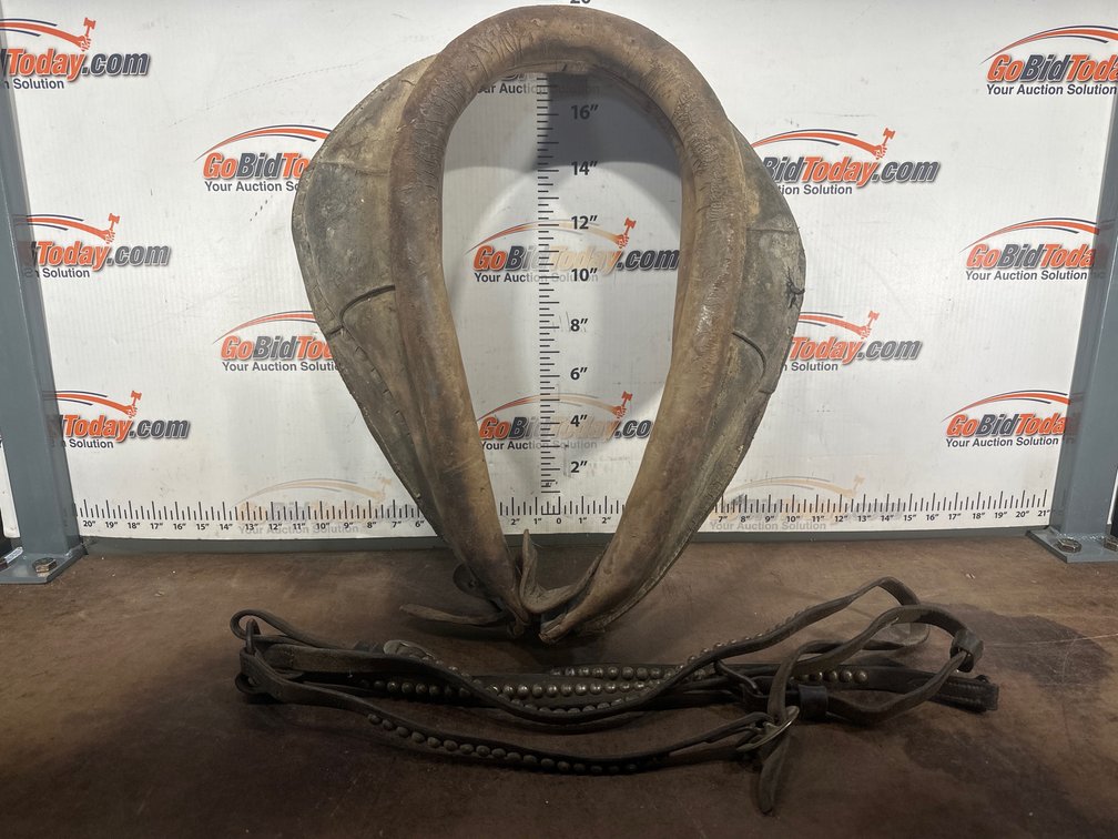Leather Draft Horse Collar with Studded Harness Straps